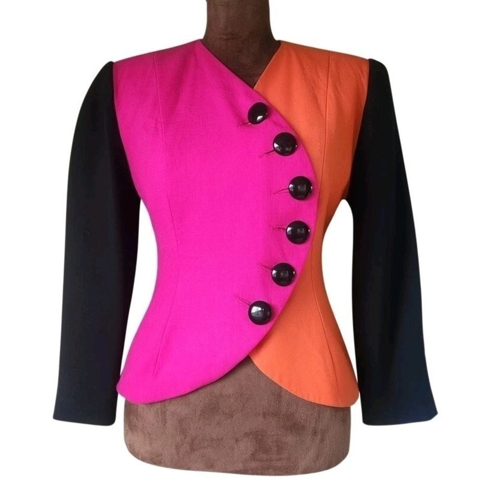Vintage Women's Power Blazer Union Made Colorful Colorblock 2 Petite Cropped